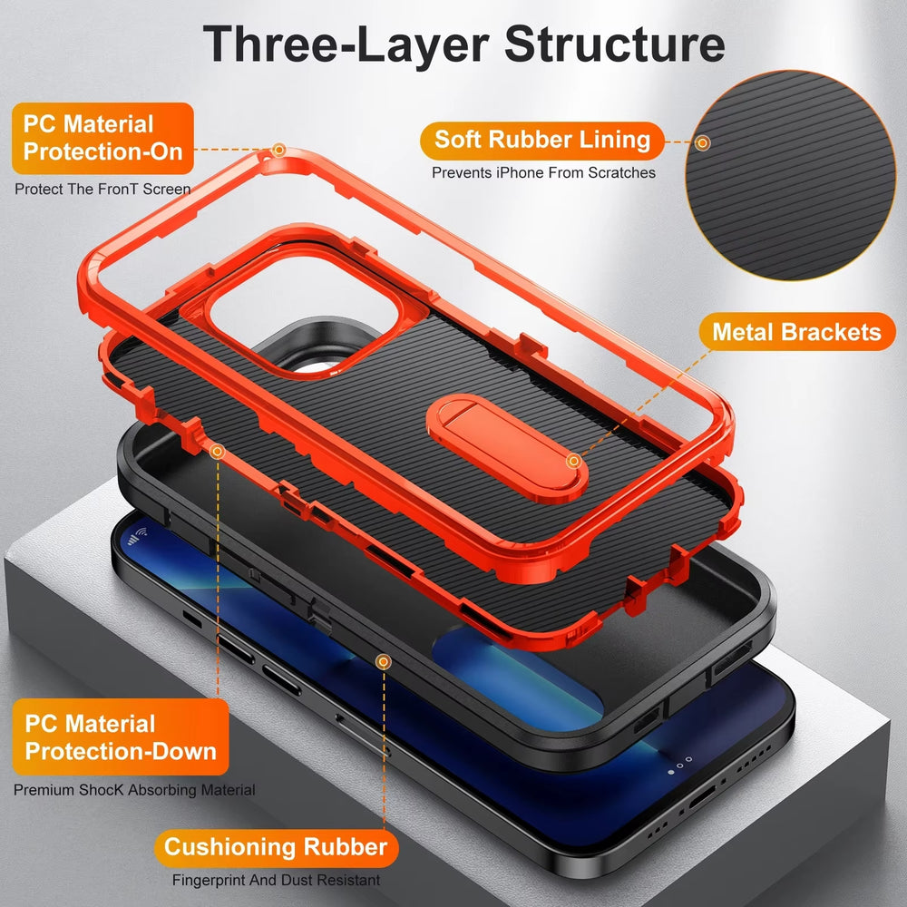 Heavy Duty Shockproof Anti-Scratch Rugged Protective with Kickstand Case For iPhone
