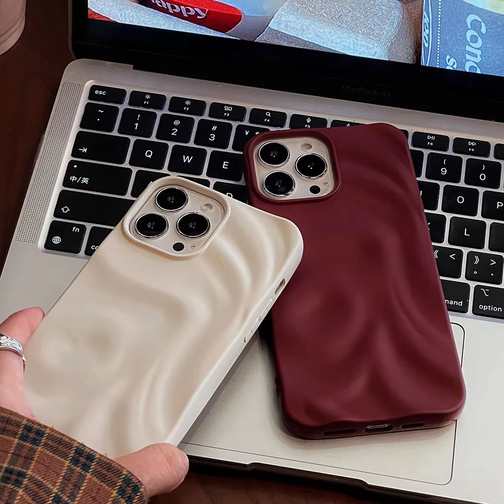 Ins Wine Red 3D Pleats Wrinkle Phone Case for iPhone