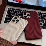Ins Wine Red 3D Pleats Wrinkle Phone Case for iPhone