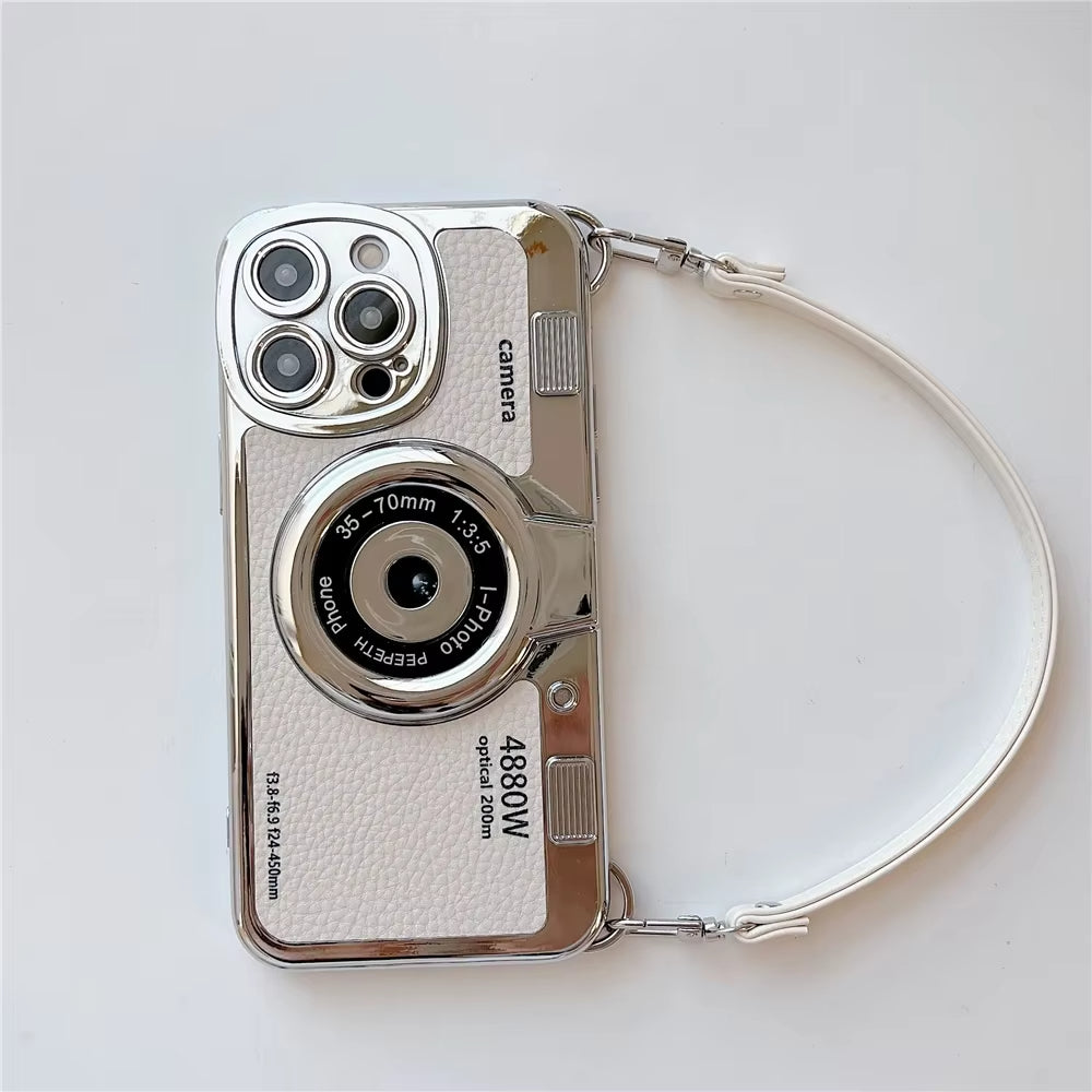 Luxury Retro Stereo Camera Hand with Lanyard Case For iPhone