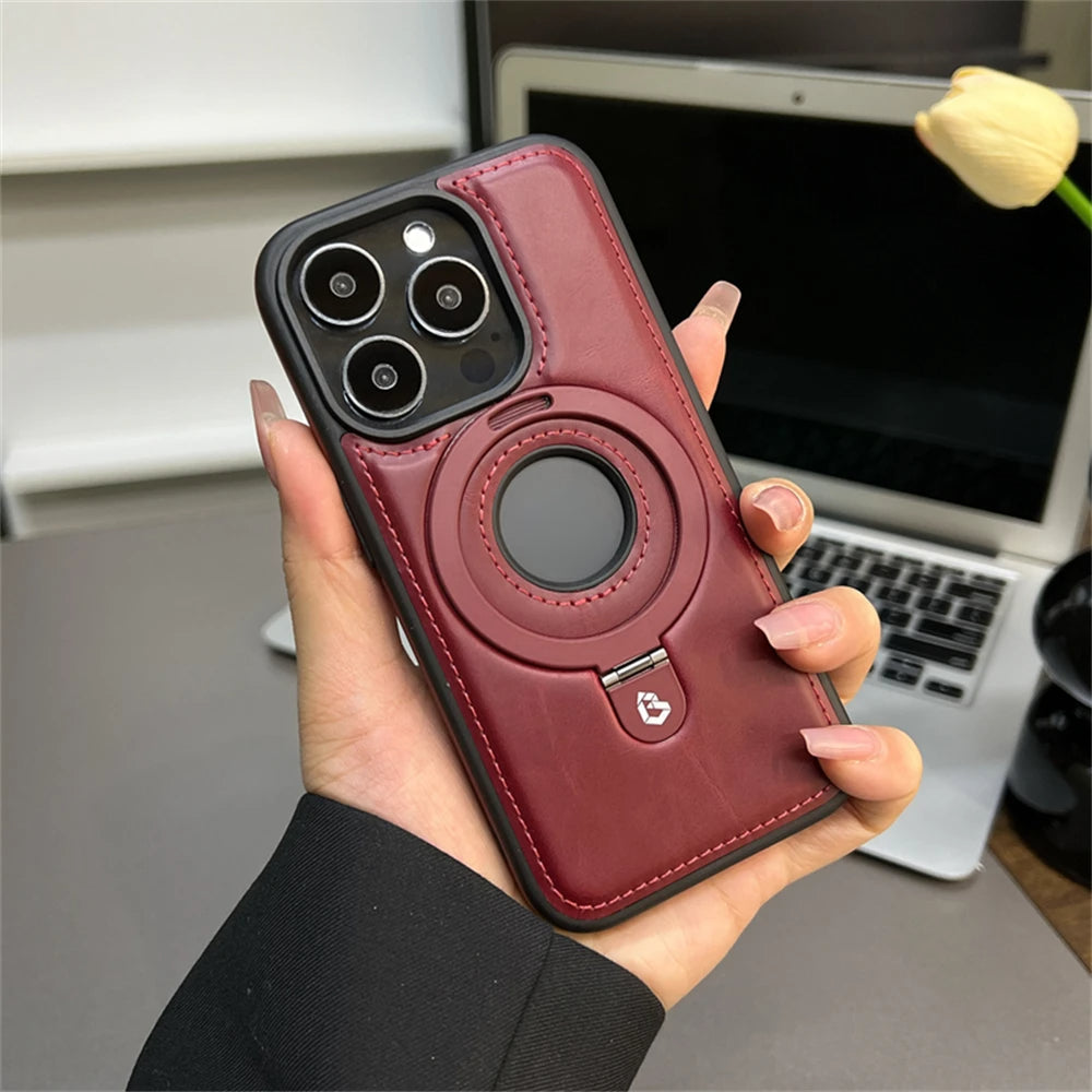 Luxury Magnetic Stand Ring PU Leather Phone Case For iPhone