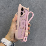 Cute Cat Ear Magsafe with Wrist Strap Chain Case for iPhone