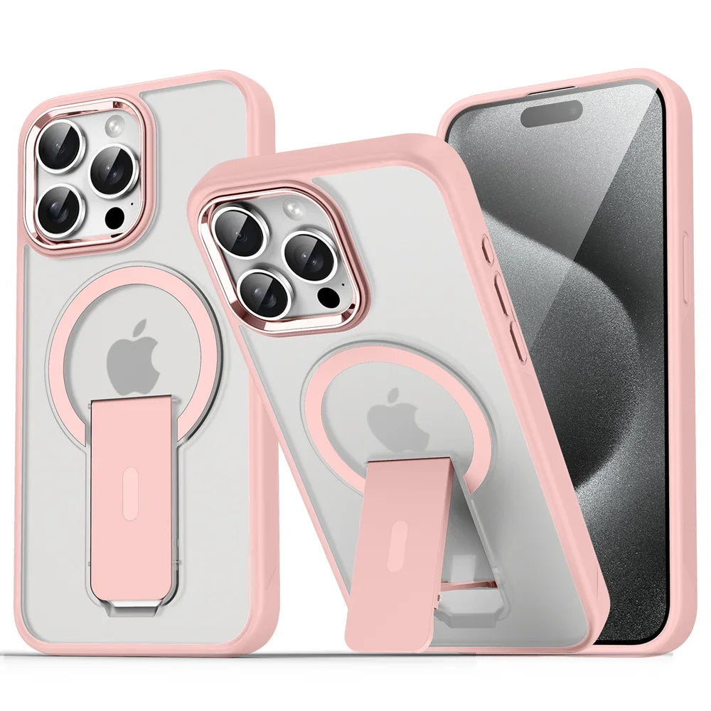 Folding Stand & Magnetic Matte Translucent Case For iPhone