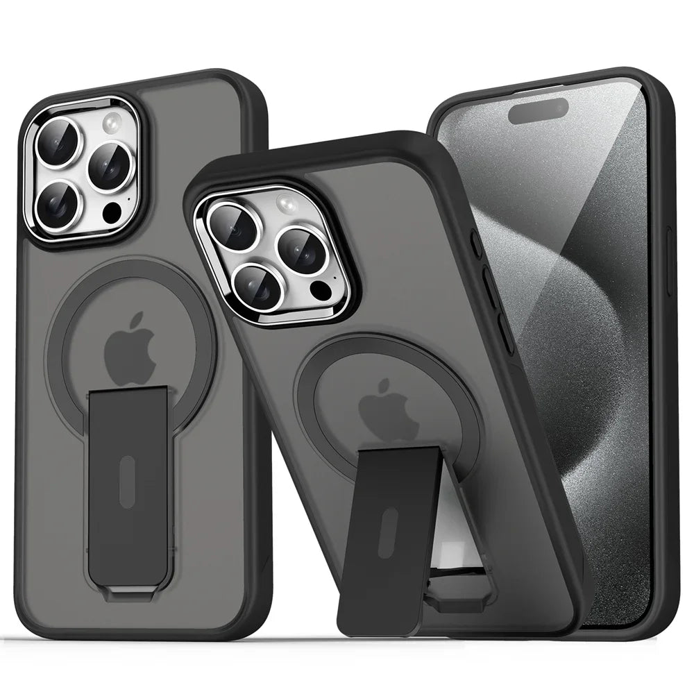 Folding Stand & Magnetic Matte Translucent Case For iPhone