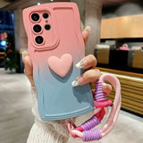 Love Heart Gradient Wrist Strap Case For Samsung Galaxy