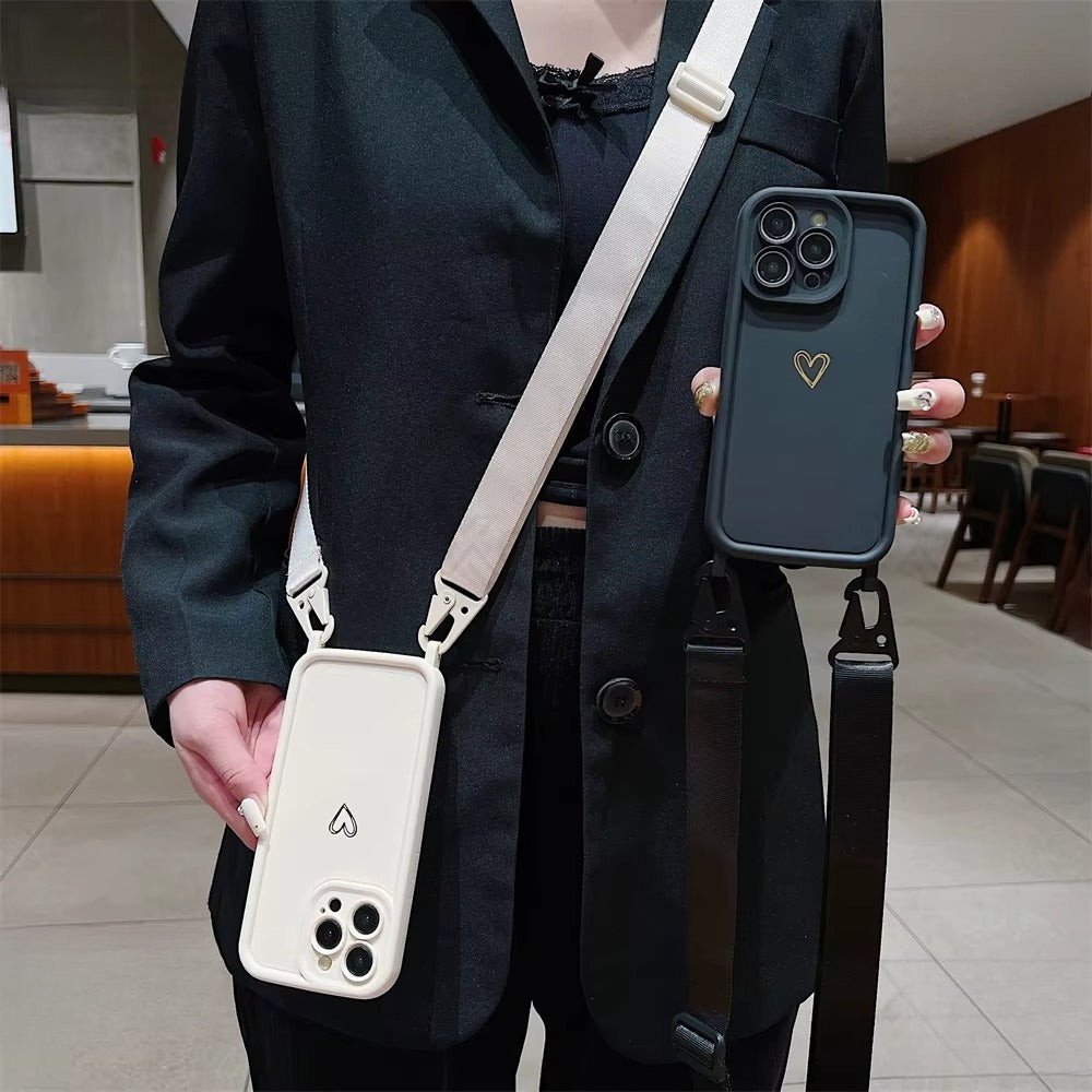 Luxury Crossbody Lanyard Cord Rope Cute Love Heart Soft Case For iPhone
