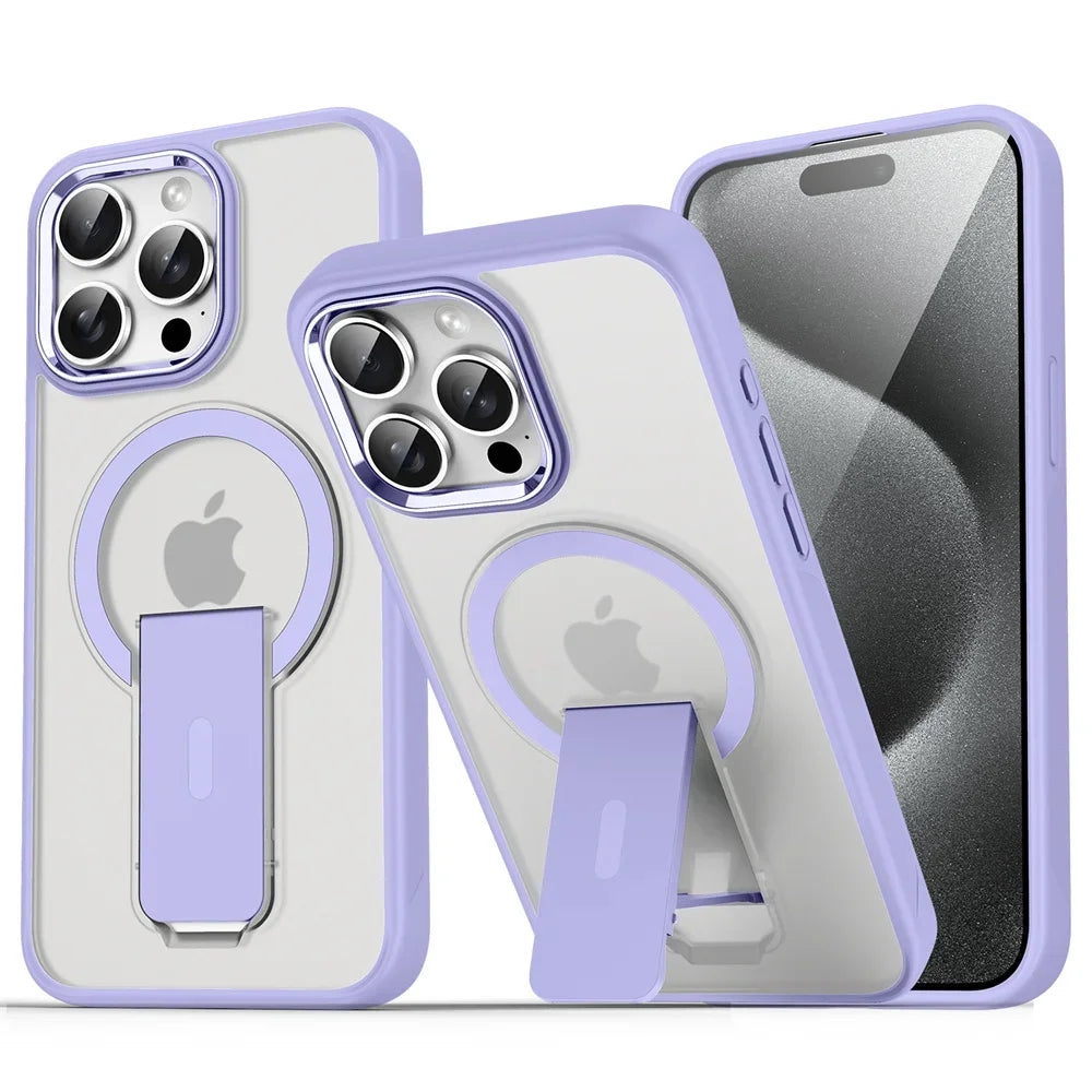Folding Stand & Magnetic Matte Translucent Case For iPhone