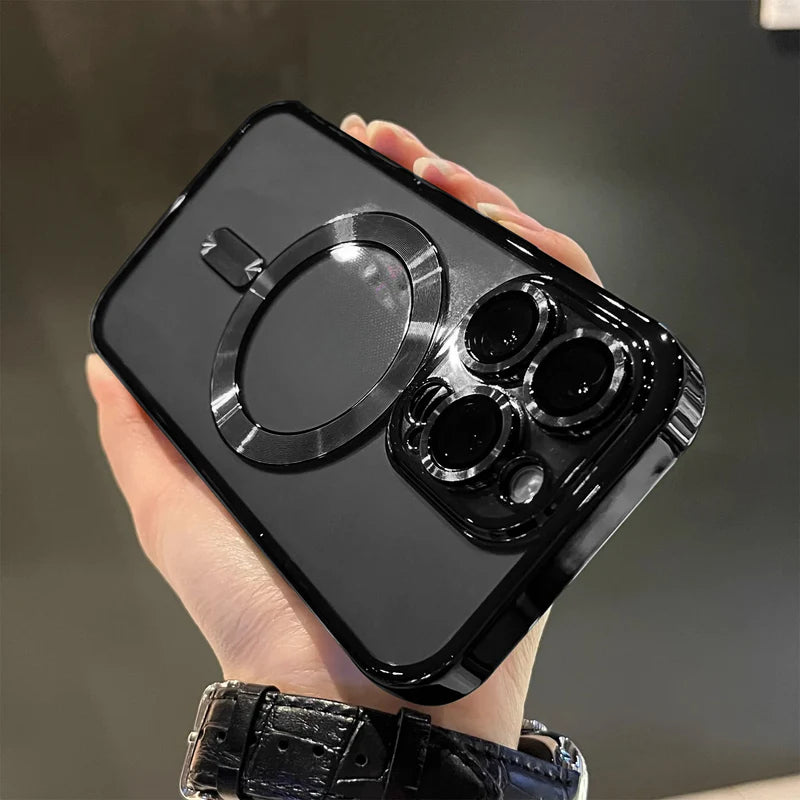Luxury Magnetic Plating Clear Shockproof Silicone Case For iPhone