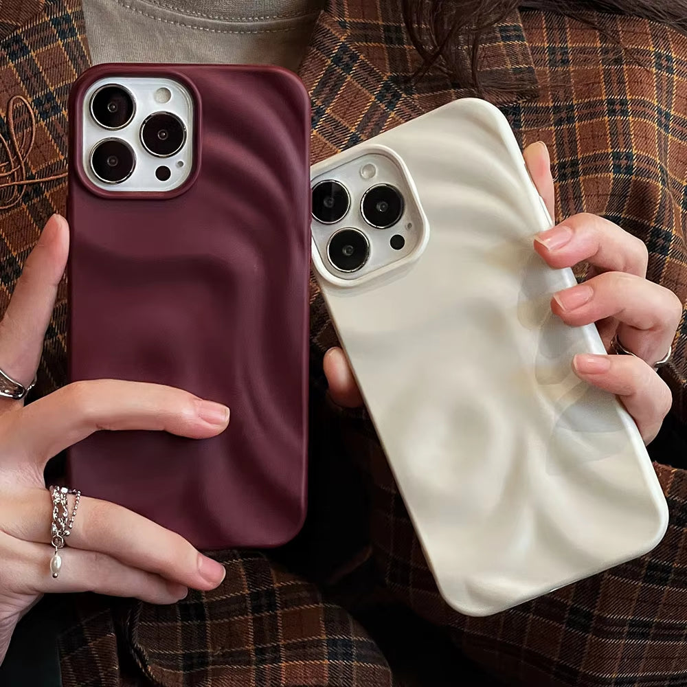 Ins Wine Red 3D Pleats Wrinkle Phone Case for iPhone