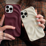 Ins Wine Red 3D Pleats Wrinkle Phone Case for iPhone