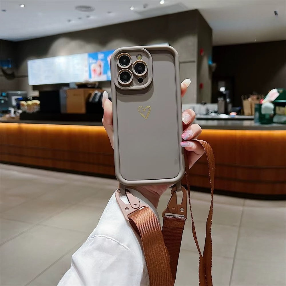 Luxury Crossbody Lanyard Cord Rope Cute Love Heart Soft Case For iPhone