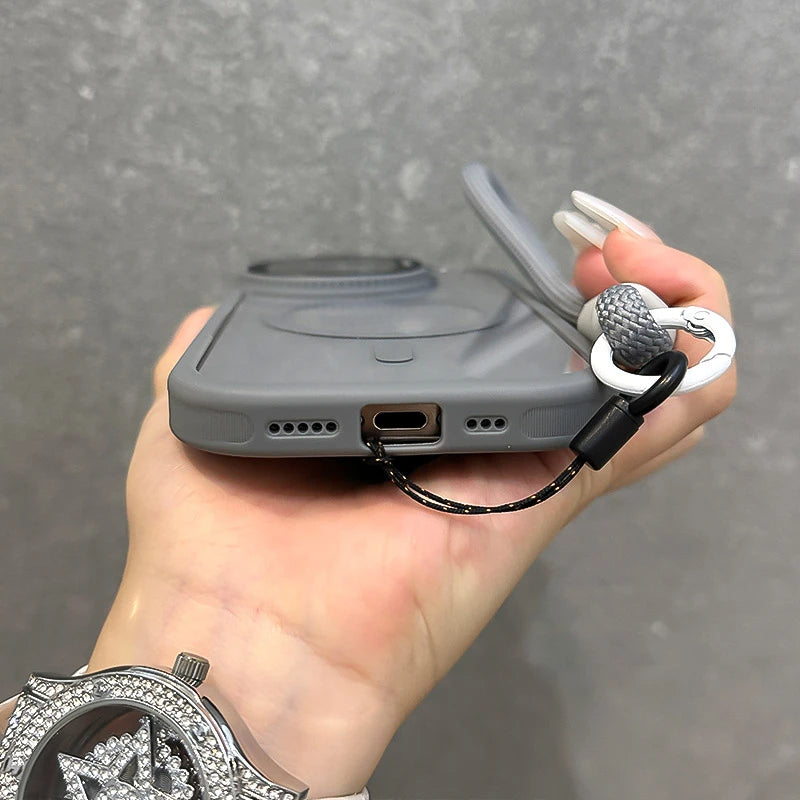 Fold Glass Lens Stand Wrist StrapMagnetic Transparent Case For iPhone