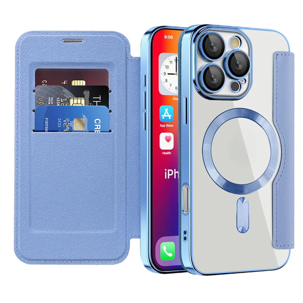 Luxury Transparent Flip Leather Wallet Magnetic Case For iPhone
