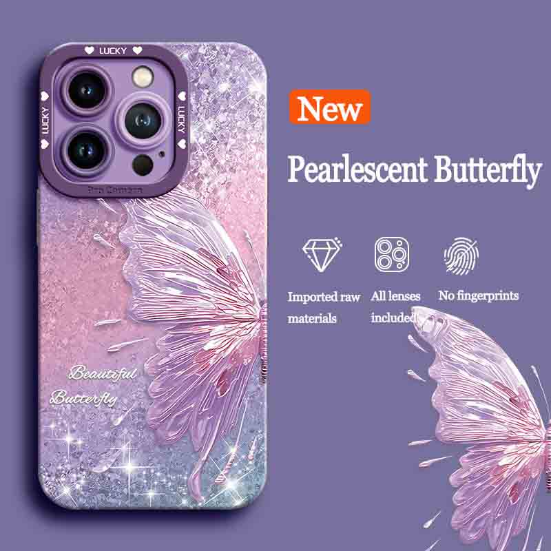 Pearlescent Butterfly Silicone Phone Case For iPhone