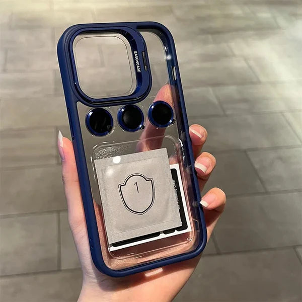 Metal Ring Glass Lens Film Transparent PC Case For IPhone
