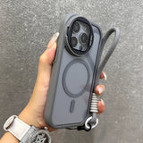 Fold Glass Lens Stand Wrist StrapMagnetic Transparent Case For iPhone