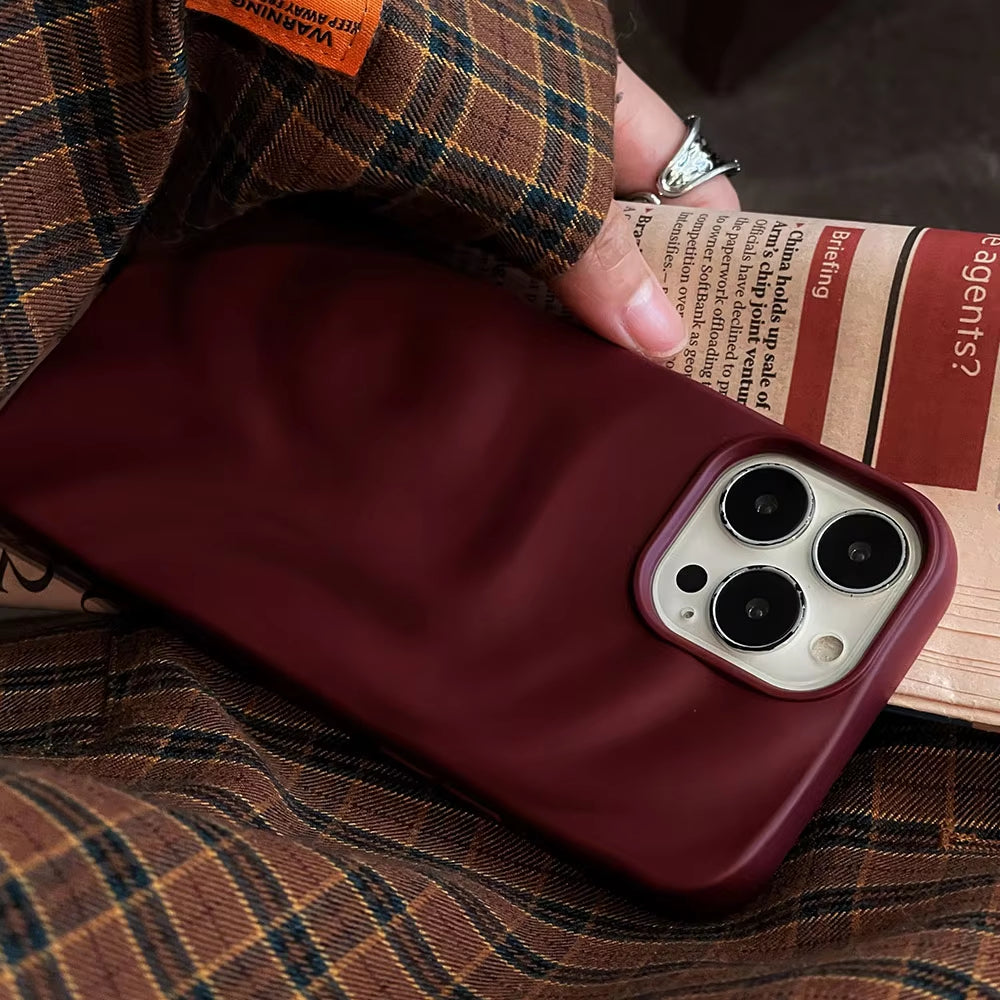 Ins Wine Red 3D Pleats Wrinkle Phone Case for iPhone