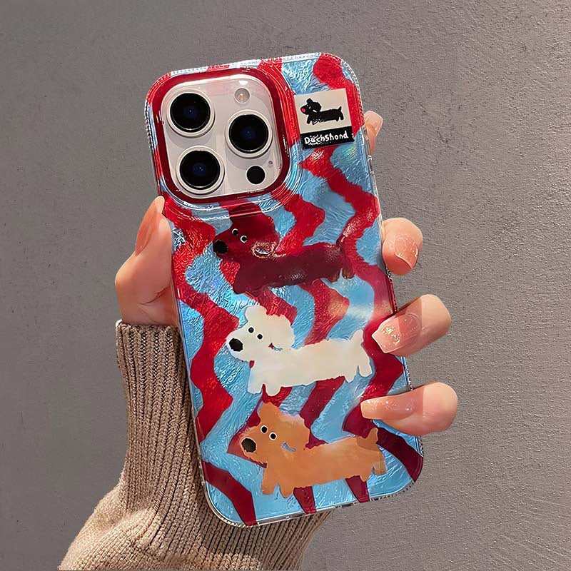 Cartoon Striped Sausage Dog Phone Case For iPhone