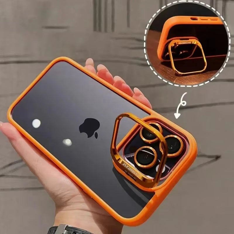 Metal Ring Glass Lens Film Transparent PC Case For IPhone