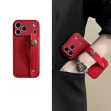Camellia Shockproof Wrist Strap Leather Case for iphone