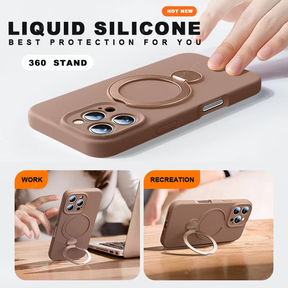 Liquid Silicone Magnetic Stand Phone Case For iPhone