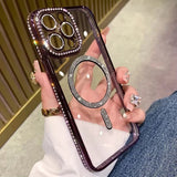 New Fashion Glitter Diamond Transparent Magnetic Case For iPhone
