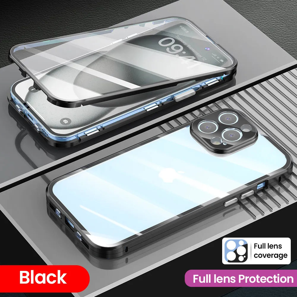 360 Full Metal Magnetic Tempered Glass Case For iPhone