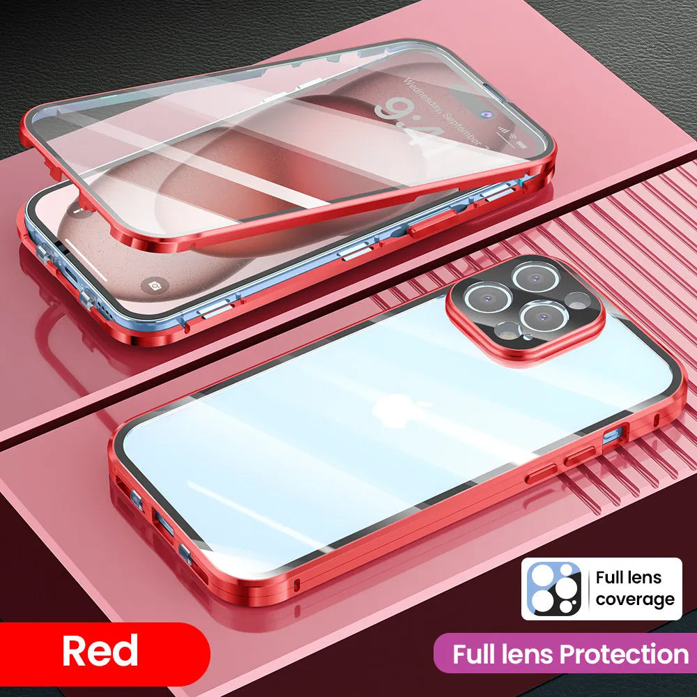 360 Full Metal Magnetic Tempered Glass Case For iPhone