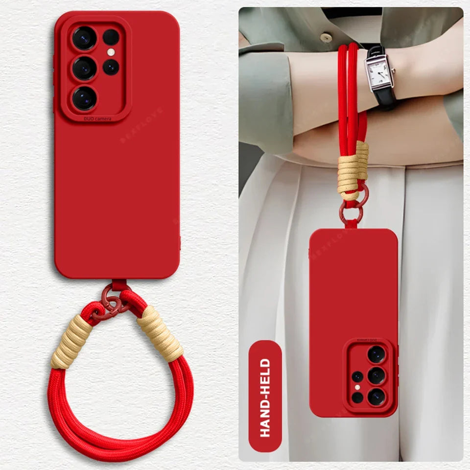 Wrist Strap Liquid Silicone Phone Case For Samsung