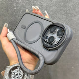 Fold Glass Lens Stand Wrist StrapMagnetic Transparent Case For iPhone