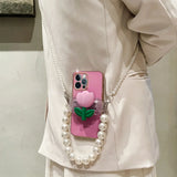 3D Tulip Clip Pearl Strap Plating Case For iPhone