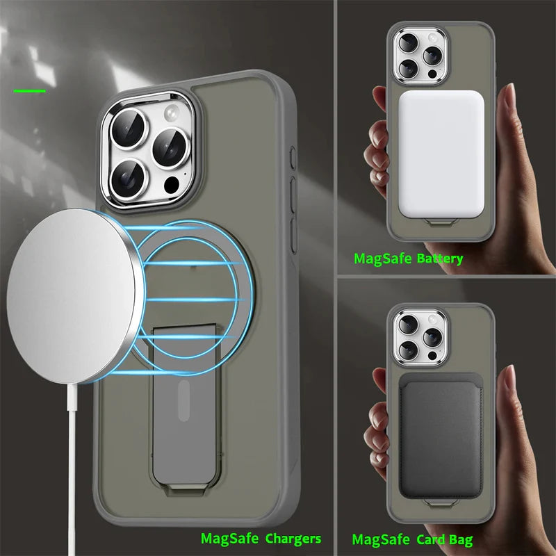 Folding Stand & Magnetic Matte Translucent Case For iPhone