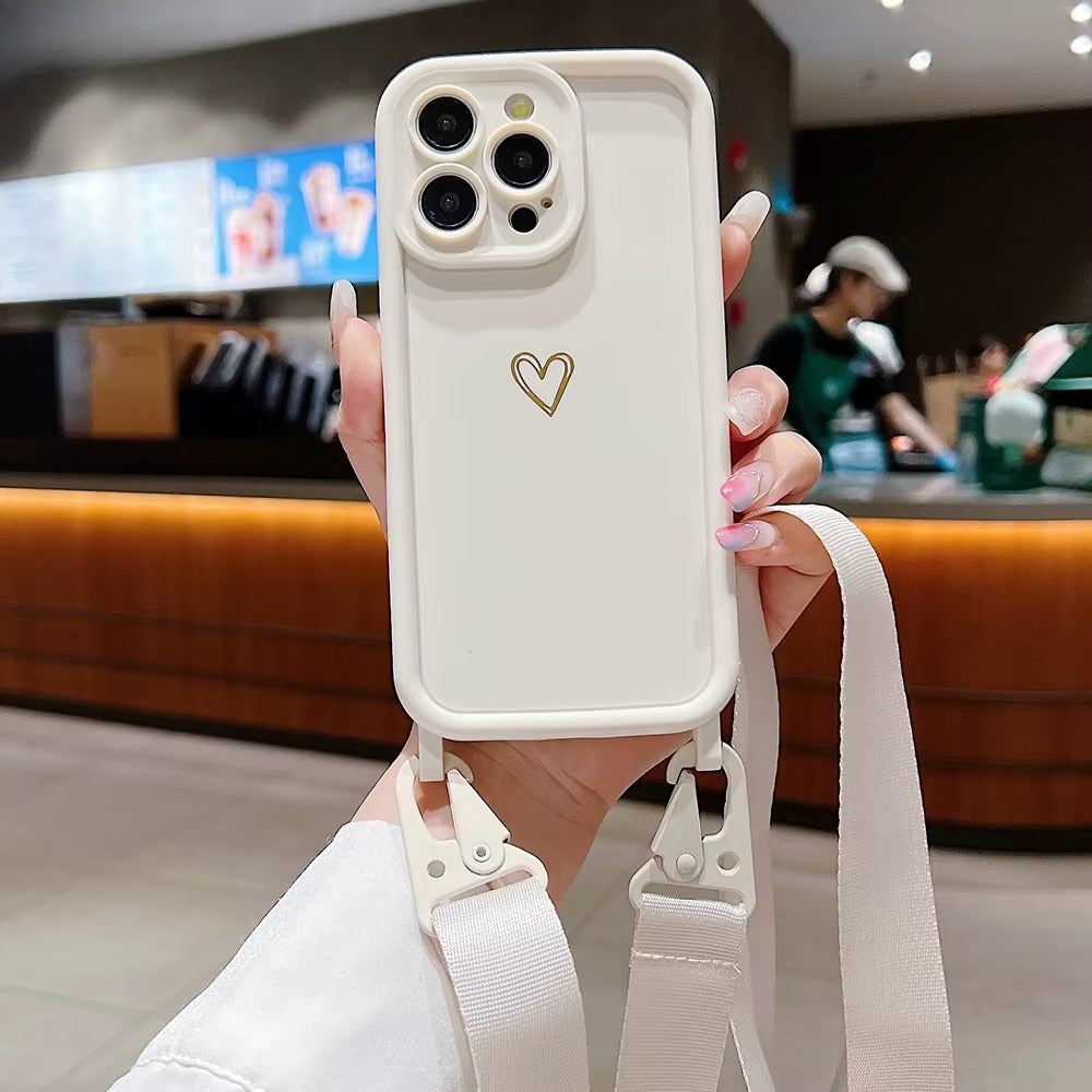 Luxury Crossbody Lanyard Cord Rope Cute Love Heart Soft Case For iPhone