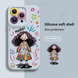 Creative Graffiti Cute Girl Liquid Silicone Phone Case for iPhone