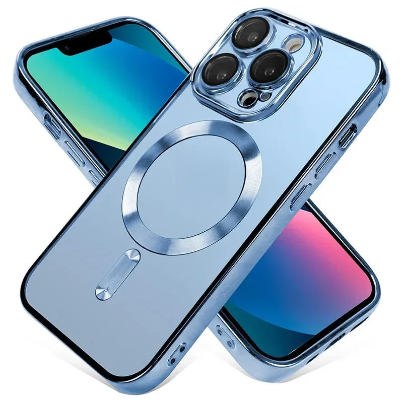 Clear Plating Lens Protection Wireless Charging Case For iphone