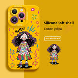 Creative Graffiti Cute Girl Liquid Silicone Phone Case for iPhone