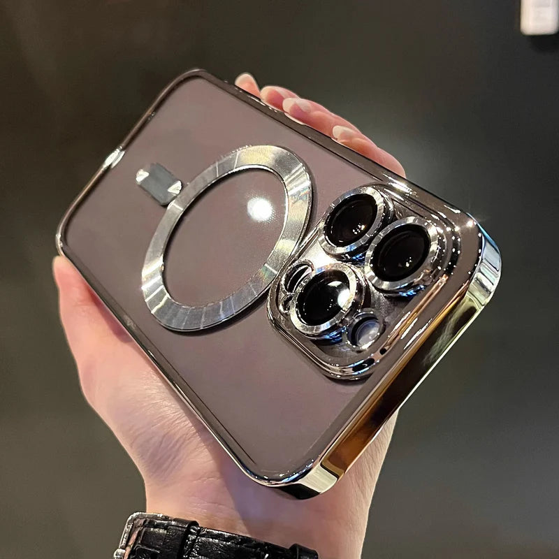 Luxury Magnetic Plating Clear Shockproof Silicone Case For iPhone