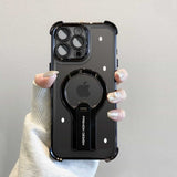Luxury Transparent Armor Hidden Folding Stand Magnetic Case For iPhone
