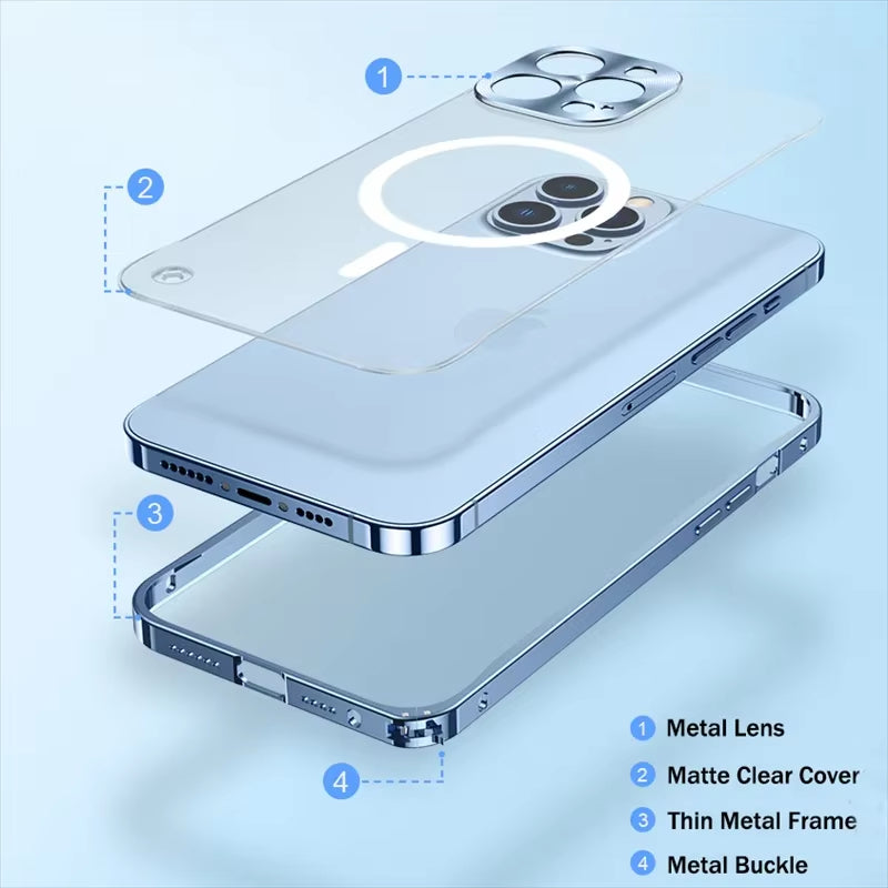 Magsafe Magnetic Metal Aluminum Alloy Translucent Case For iPhone
