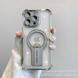Luxury Transparent Armor Hidden Folding Stand Magnetic Case For iPhone
