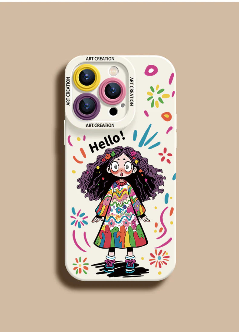 Creative Graffiti Cute Girl Liquid Silicone Phone Case for iPhone