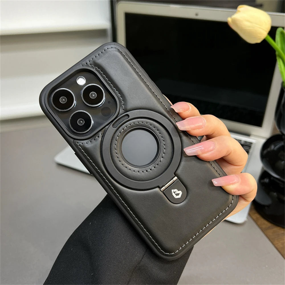 Luxury Magnetic Stand Ring PU Leather Phone Case For iPhone
