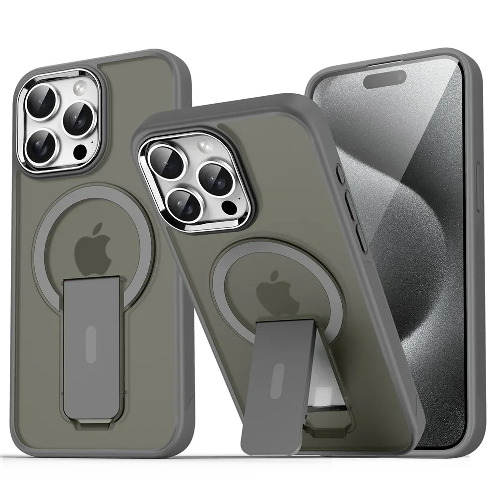 Folding Stand & Magnetic Matte Translucent Case For iPhone