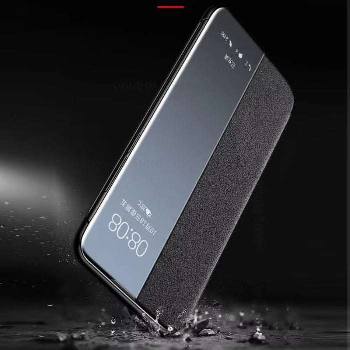 Leather Flip Clear Windows Protective Cover Phone Case For Galaxy
