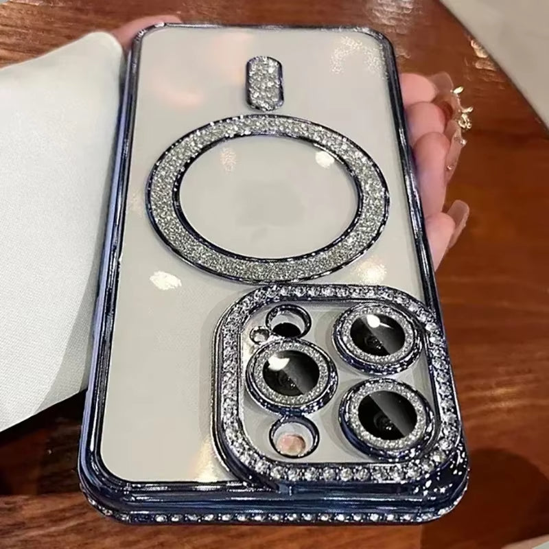 New Fashion Glitter Diamond Transparent Magnetic Case For iPhone