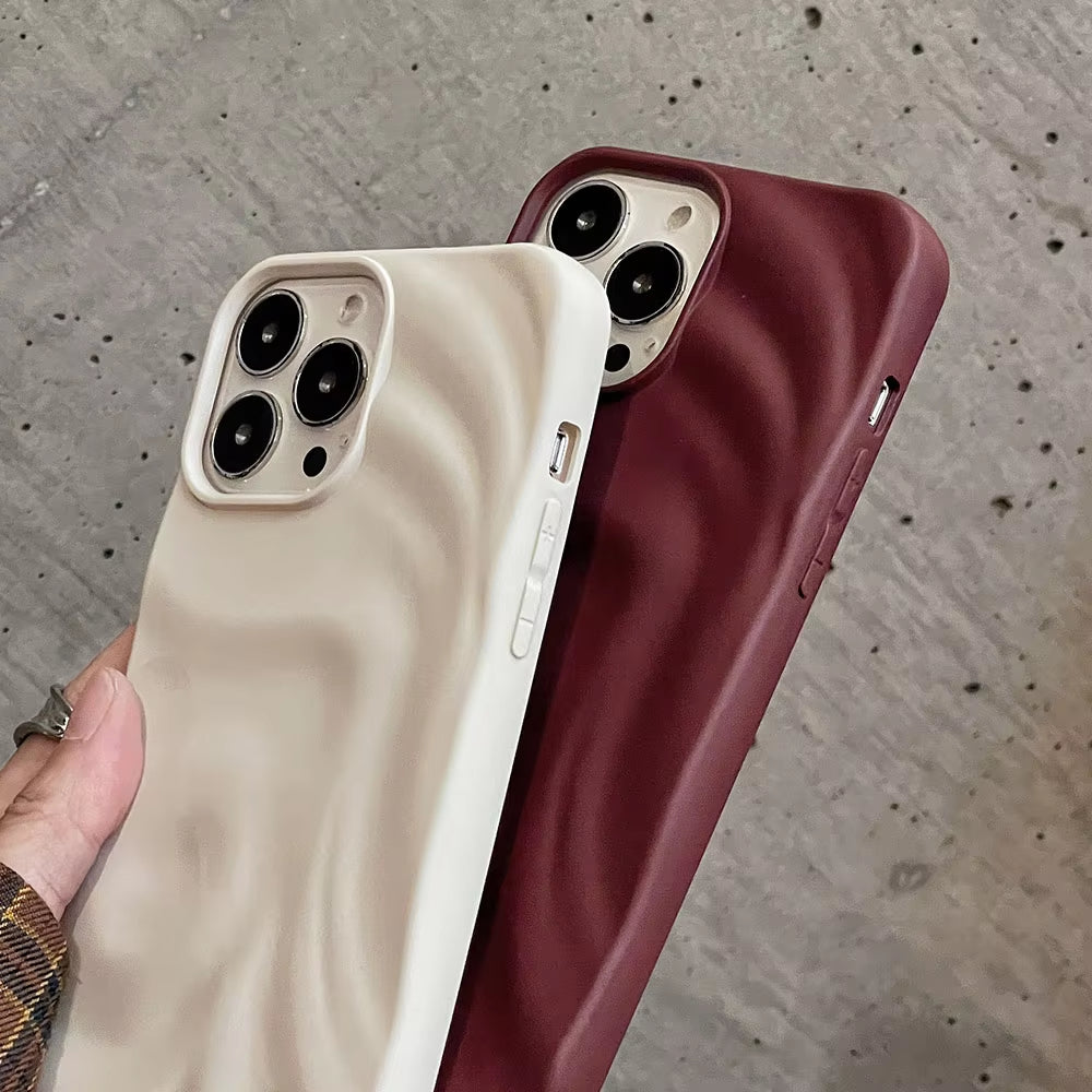 Ins Wine Red 3D Pleats Wrinkle Phone Case for iPhone