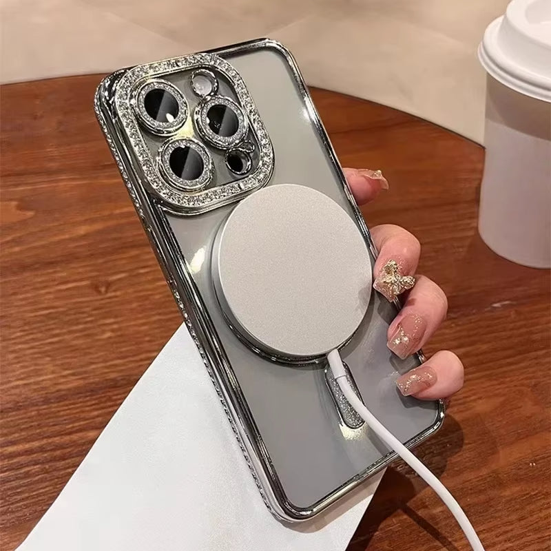 New Fashion Glitter Diamond Transparent Magnetic Case For iPhone