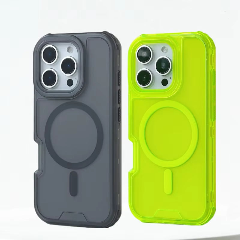 Magnetic Neon Color Matte Translucent Armor Shockproof Case For iPhone