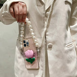 3D Tulip Clip Pearl Strap Plating Case For iPhone