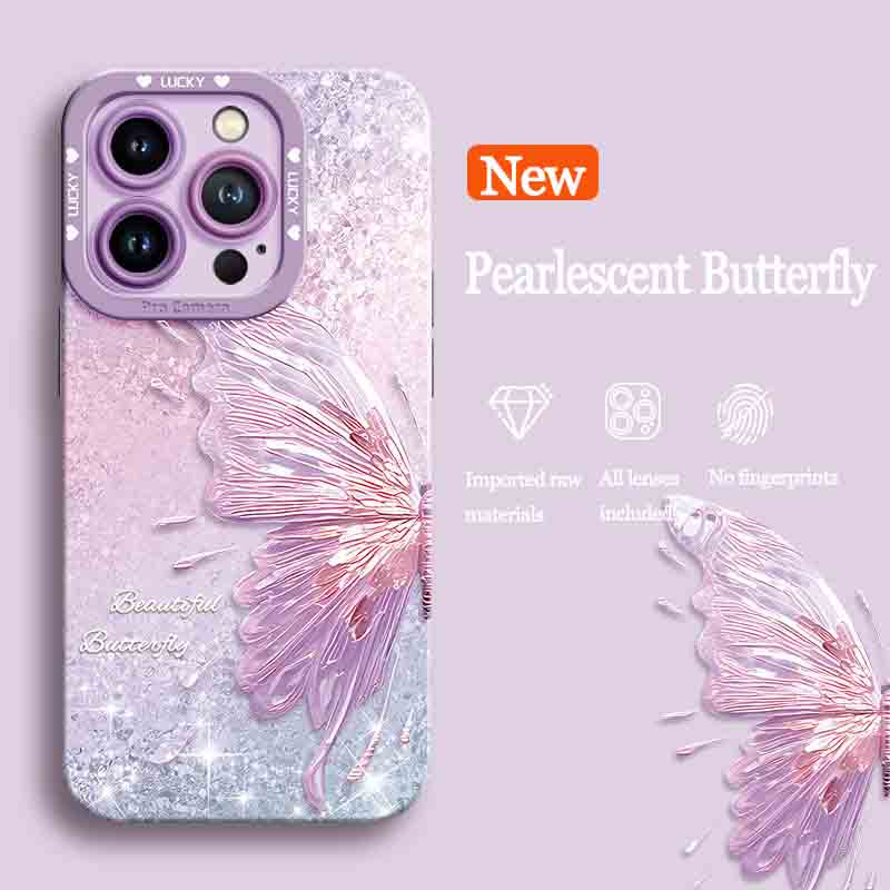 Pearlescent Butterfly Silicone Phone Case For iPhone